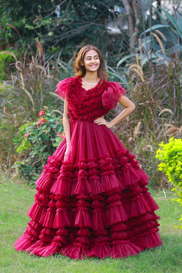 Wine Ruffle Gown